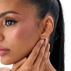 14K Triple Diamond Bar Stud Earrings