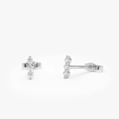14K Triple Diamond Bar Stud Earrings