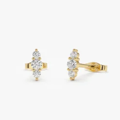 14k Triple Diamond Stud Earrings