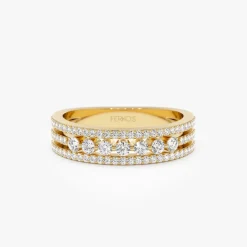 14k Triple Row Diamond Stacking Wedding Ring