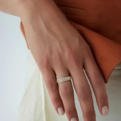 14k Triple Row Diamond Stacking Wedding Ring