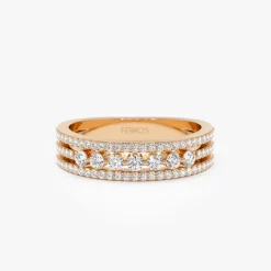 14k Triple Row Diamond Stacking Wedding Ring