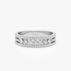 14k Triple Row Diamond Stacking Wedding Ring