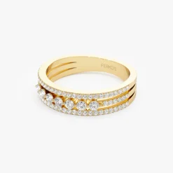 14k Triple Row Diamond Stacking Wedding Ring