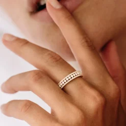 14k Triple Row Diamond Wedding Ring