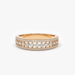 14k Triple Row Diamond Wedding Ring