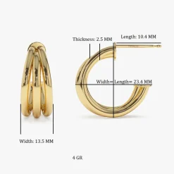 14k Triple Row Hoop Earrings