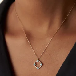 14k Turquoise and Diamond Clover Pendant Necklace