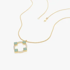 14k Turquoise and Diamond Clover Pendant Necklace