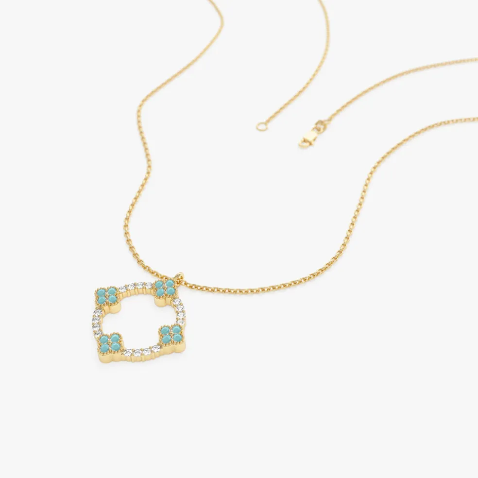 14k Turquoise and Diamond Clover Pendant Necklace