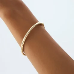 14K Twist Rope Dainty Cable Bangle