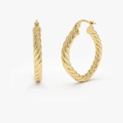 14k Twisted Rope Squared off Hoop Earrings