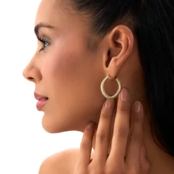 14k Twisted Rope Squared off Hoop Earrings
