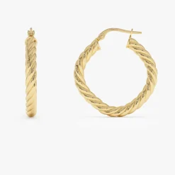 14k Twisted Rope Squared off Hoop Earrings
