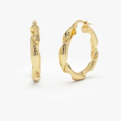 14k Twisted Textured Chunky Hoop Earrings