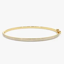 14k Two Row Pave Diamond Bangle Bracelet