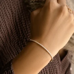14k Two Row Pave Diamond Bangle Bracelet