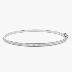 14k Two Row Pave Diamond Bangle Bracelet