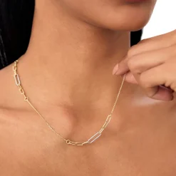 14k Two-Tone Link Layering Paperclip Necklace