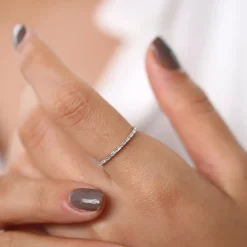 14K Ultra Thin Half Eternity Baguette Diamond Stackable Ring