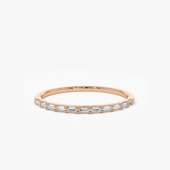 14K Ultra Thin Half Eternity Baguette Diamond Stackable Ring