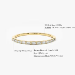 14K Ultra Thin Half Eternity Baguette Diamond Stackable Ring