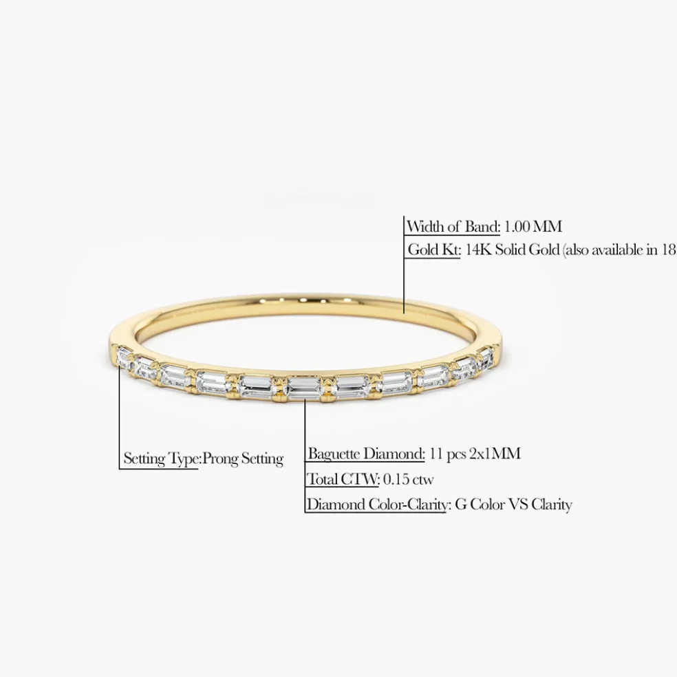 14K Ultra Thin Half Eternity Baguette Diamond Stackable Ring