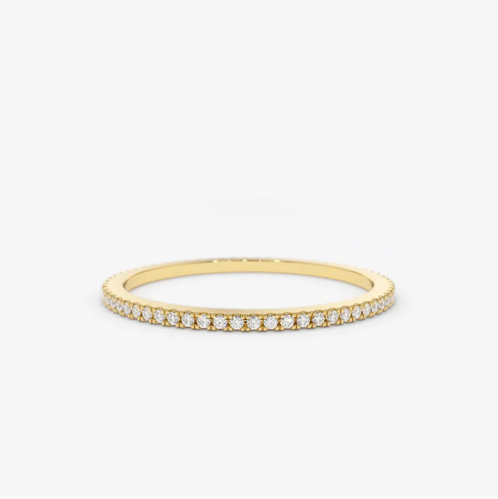 14K Ultra Thin 1MM Micro Pave Diamond Eternity Wedding Band