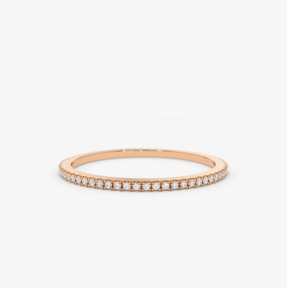 14K Ultra Thin 1MM Micro Pave Diamond Eternity Wedding Band