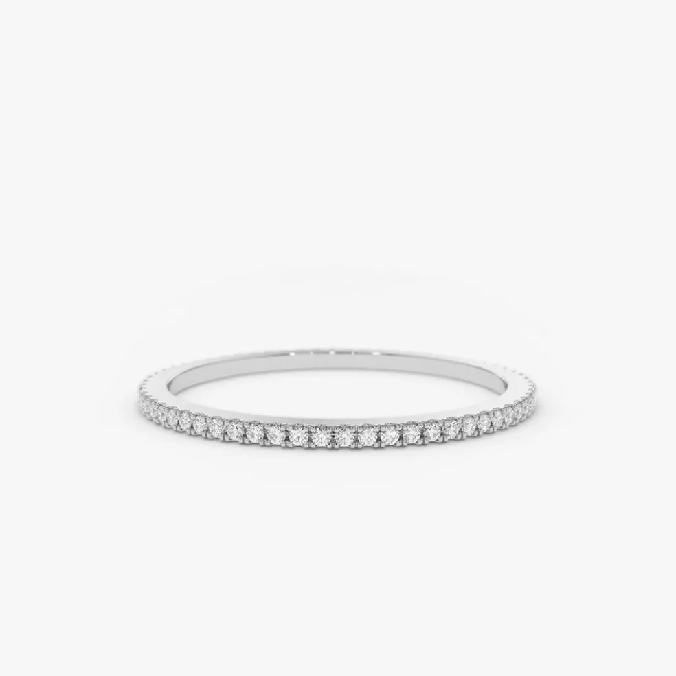 14K Ultra Thin 1MM Micro Pave Diamond Eternity Wedding Band
