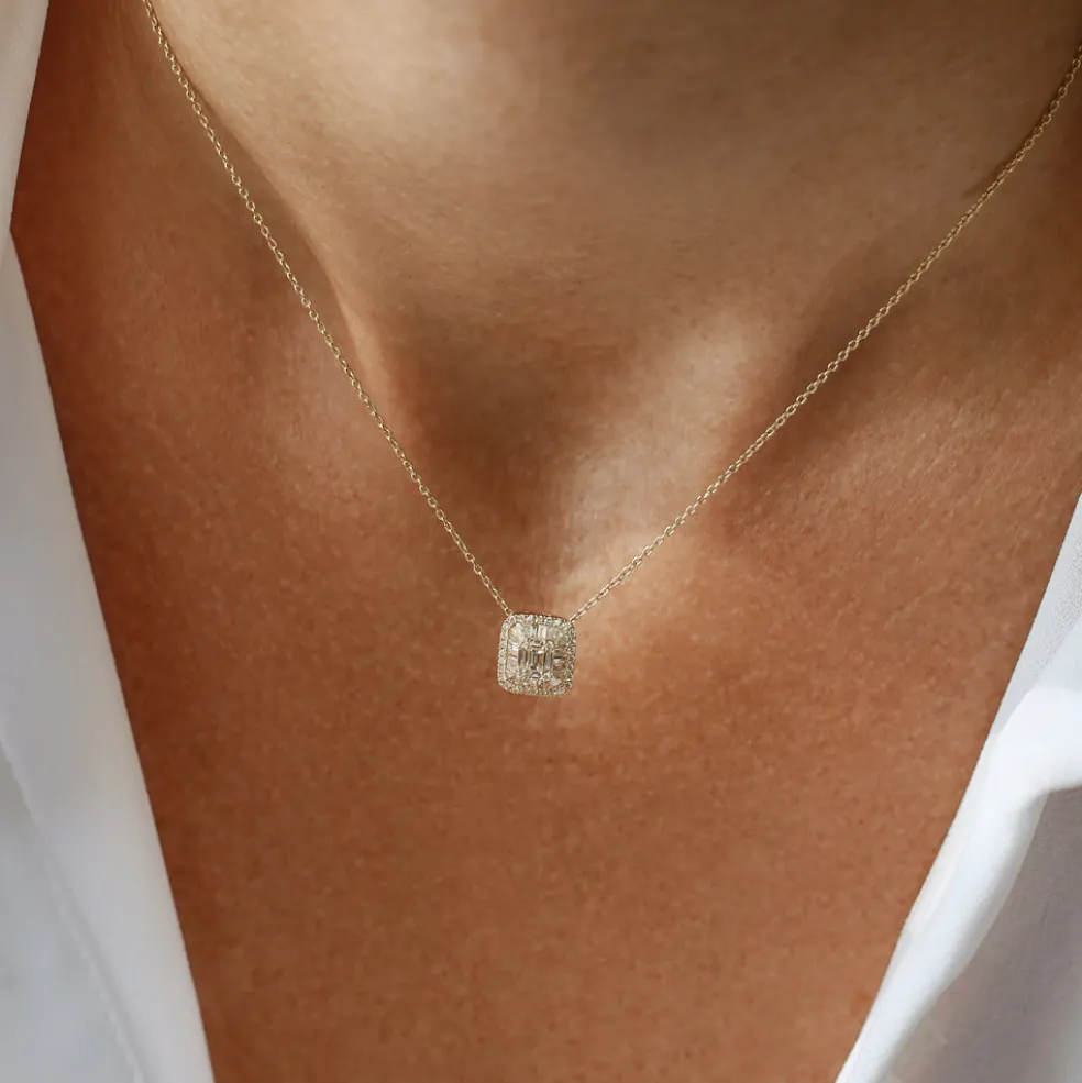14k Unique Baguette Diamond Statement Necklace