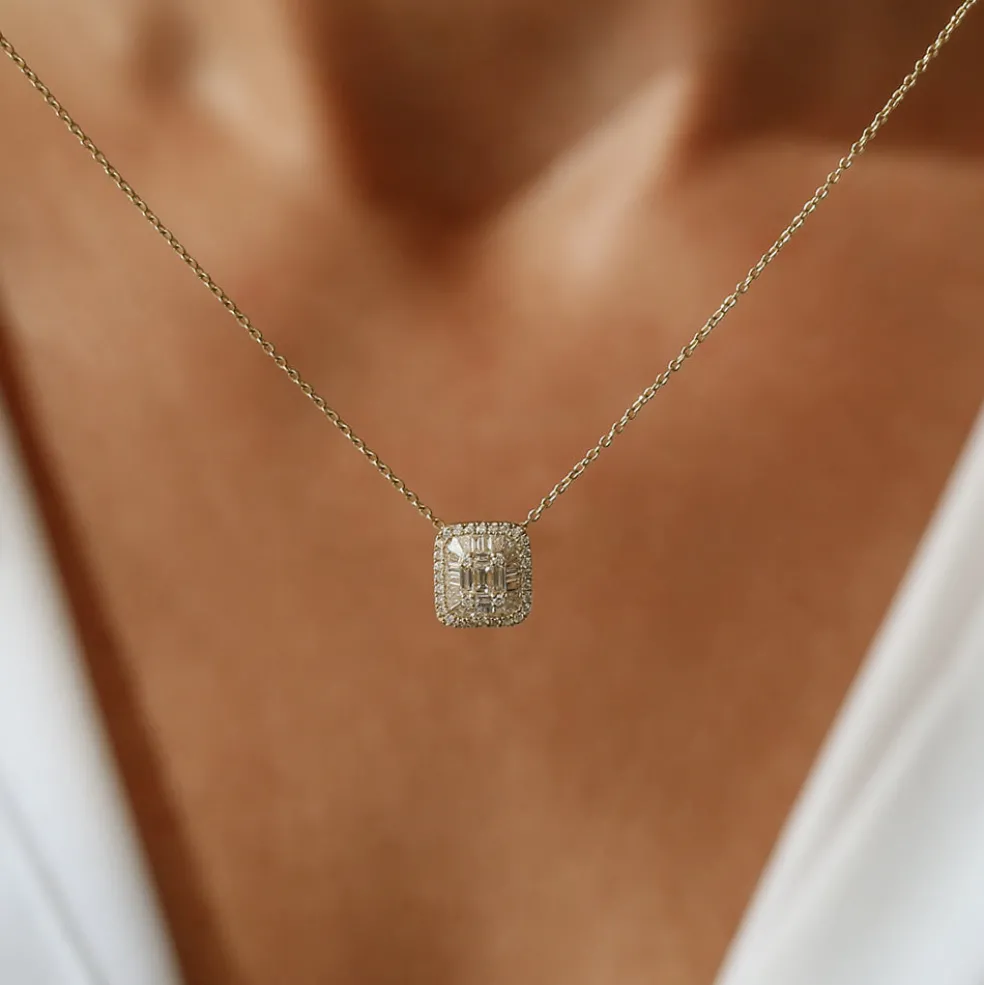14k Unique Baguette Diamond Statement Necklace