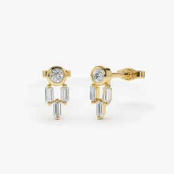 14k Unique Baguette Diamond Earrings