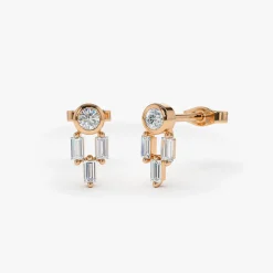 14k Unique Baguette Diamond Earrings