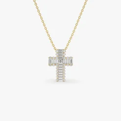 14k Unique Cross with Baguettes and Round Diamonds