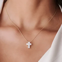 14k Unique Cross with Baguettes and Round Diamonds