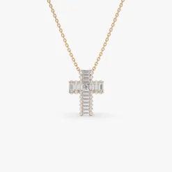 14k Unique Cross with Baguettes and Round Diamonds