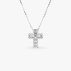 14k Unique Cross with Baguettes and Round Diamonds
