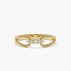 14k Unique Diamond Statement Ring w/ Double Rope Band