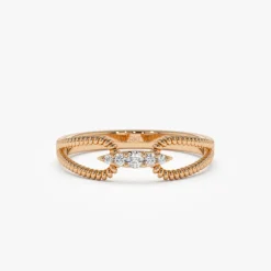 14k Unique Diamond Statement Ring w/ Double Rope Band