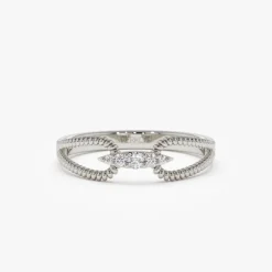 14k Unique Diamond Statement Ring w/ Double Rope Band