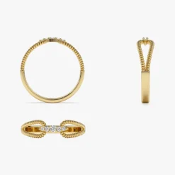 14k Unique Diamond Statement Ring w/ Double Rope Band