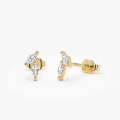 14k Unique Double Marquise Diamond Studs