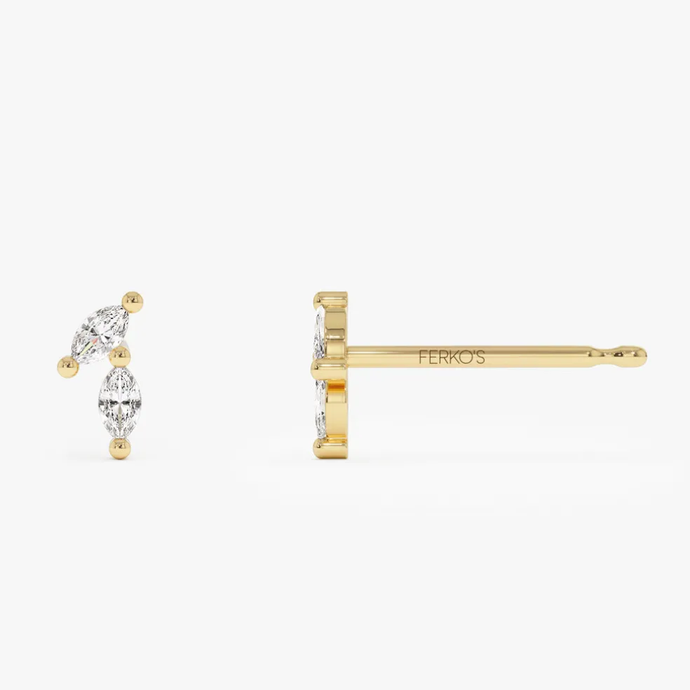 14k Unique Double Marquise Diamond Studs