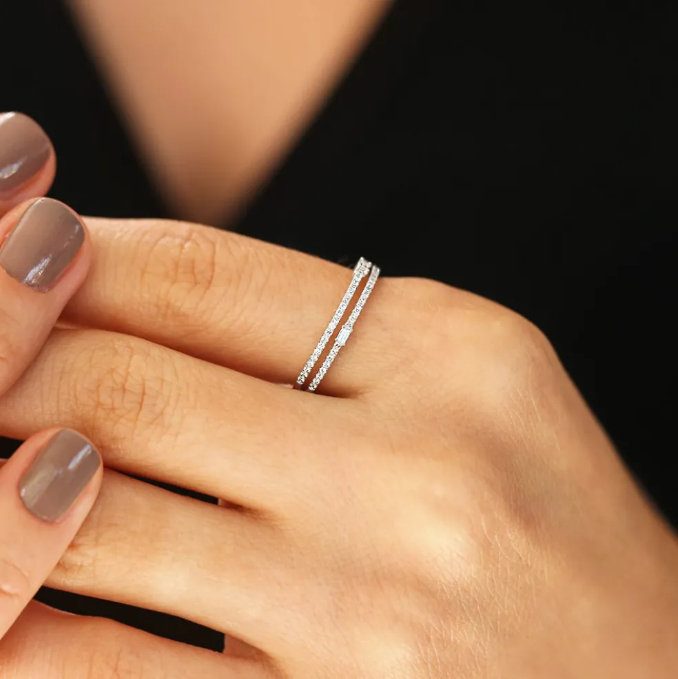14k Unique Double Row Micro Pave Statement Ring