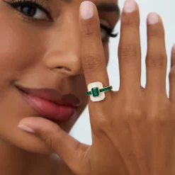 14k Unique Emerald and Diamond Art Deco Ring