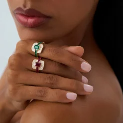 14k Unique Emerald and Diamond Art Deco Ring