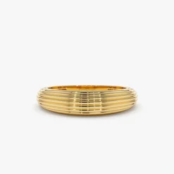 14k Unique Multi Lined 5MM Dome Gold Ring