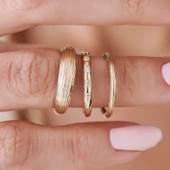 14k Unique Multi Lined 5MM Dome Gold Ring