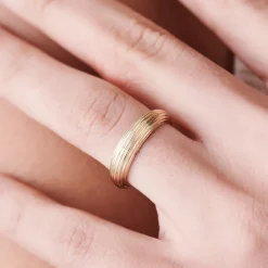14k Unique Multi Lined 5MM Dome Gold Ring